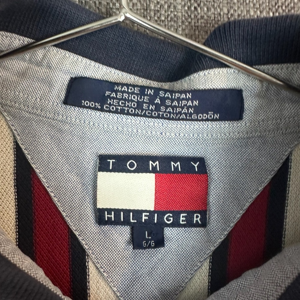 Tommy Hilfiger Mens Striped Short Sleeve Polo Shirt‎ Burgundy White Navy Blue L - Picture 4 of 6